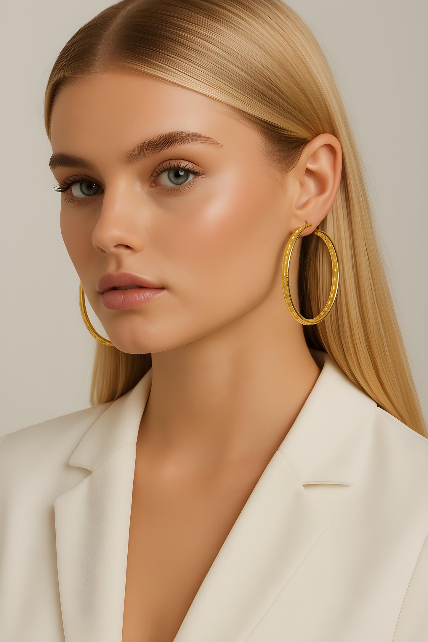 Hollow 14K Yellow gold 2.5" dia-cut Hoop Earrings EJER1017