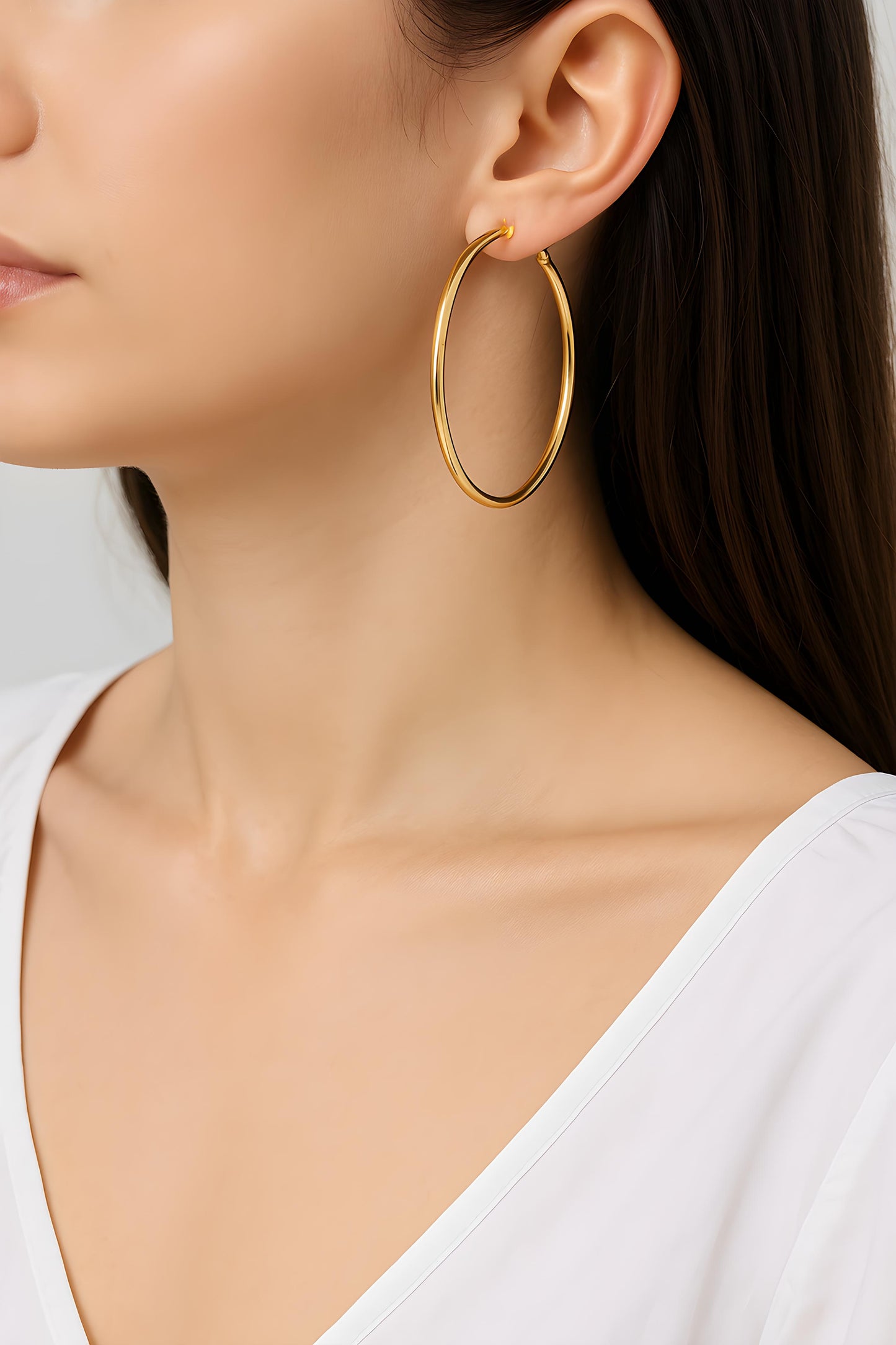 Solid 14K Yellow CZ Hoop Earrings EJER1130