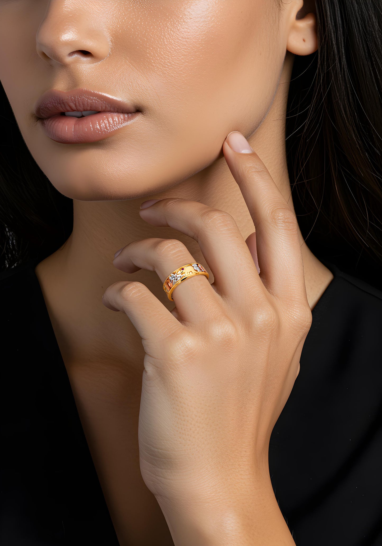Solid 14K Tricolor Good Luck Ring EJLR12313