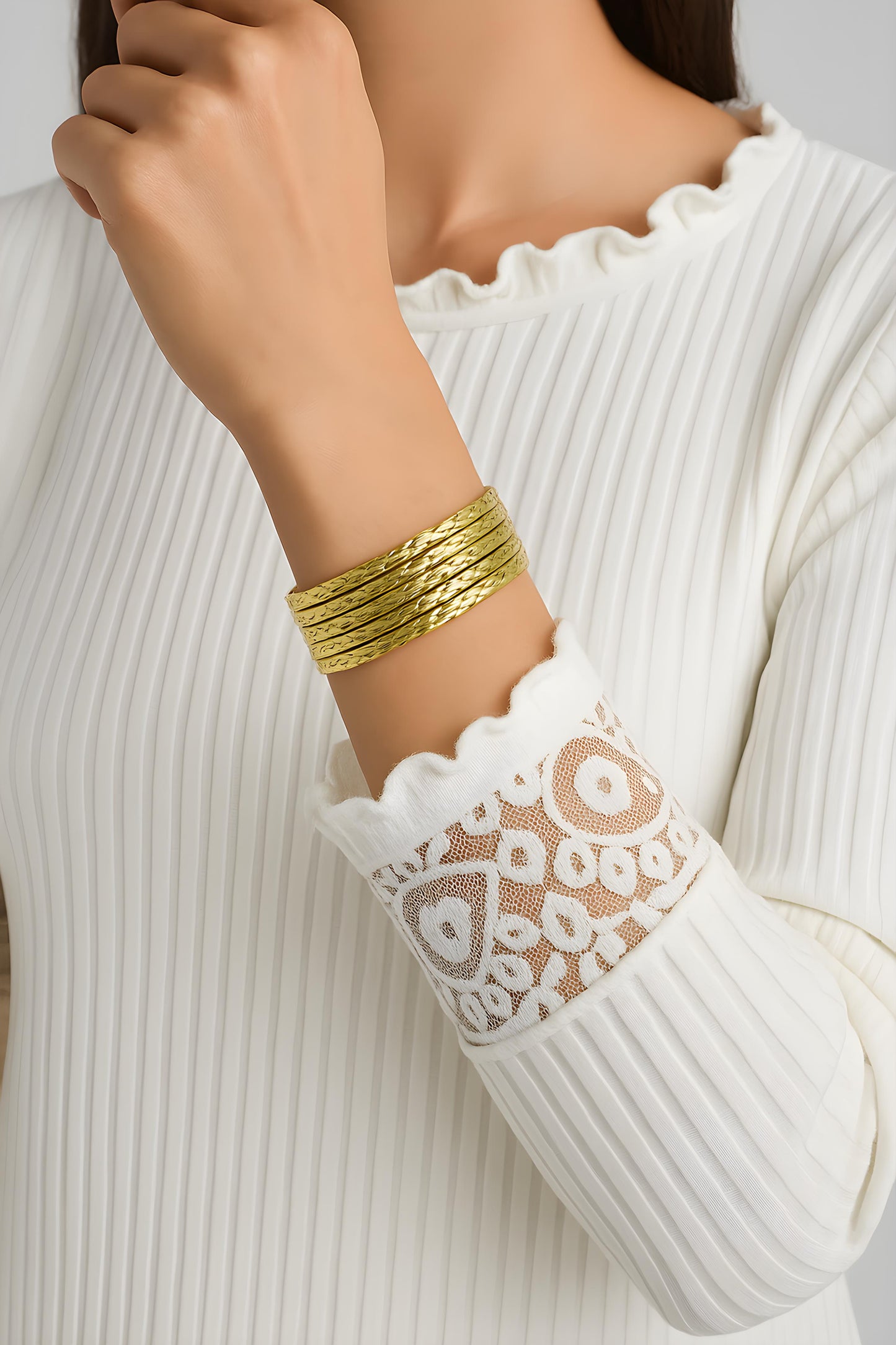 Solid 14K Yellow Gold 7 Day Bangles EJB14405