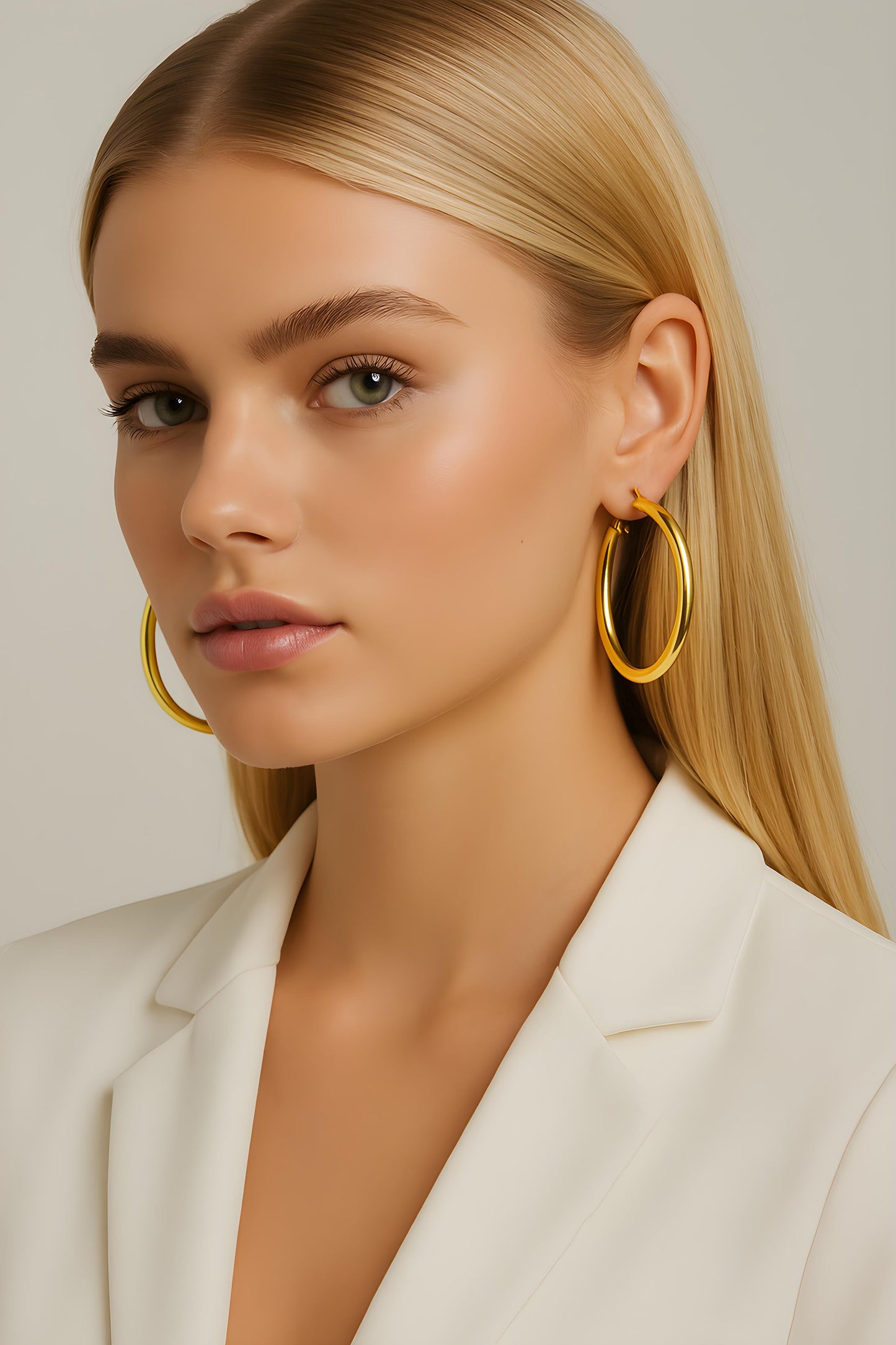 Solid 14K Gold 4mm 2.5'' diameter Hoop Earrings EJER22235