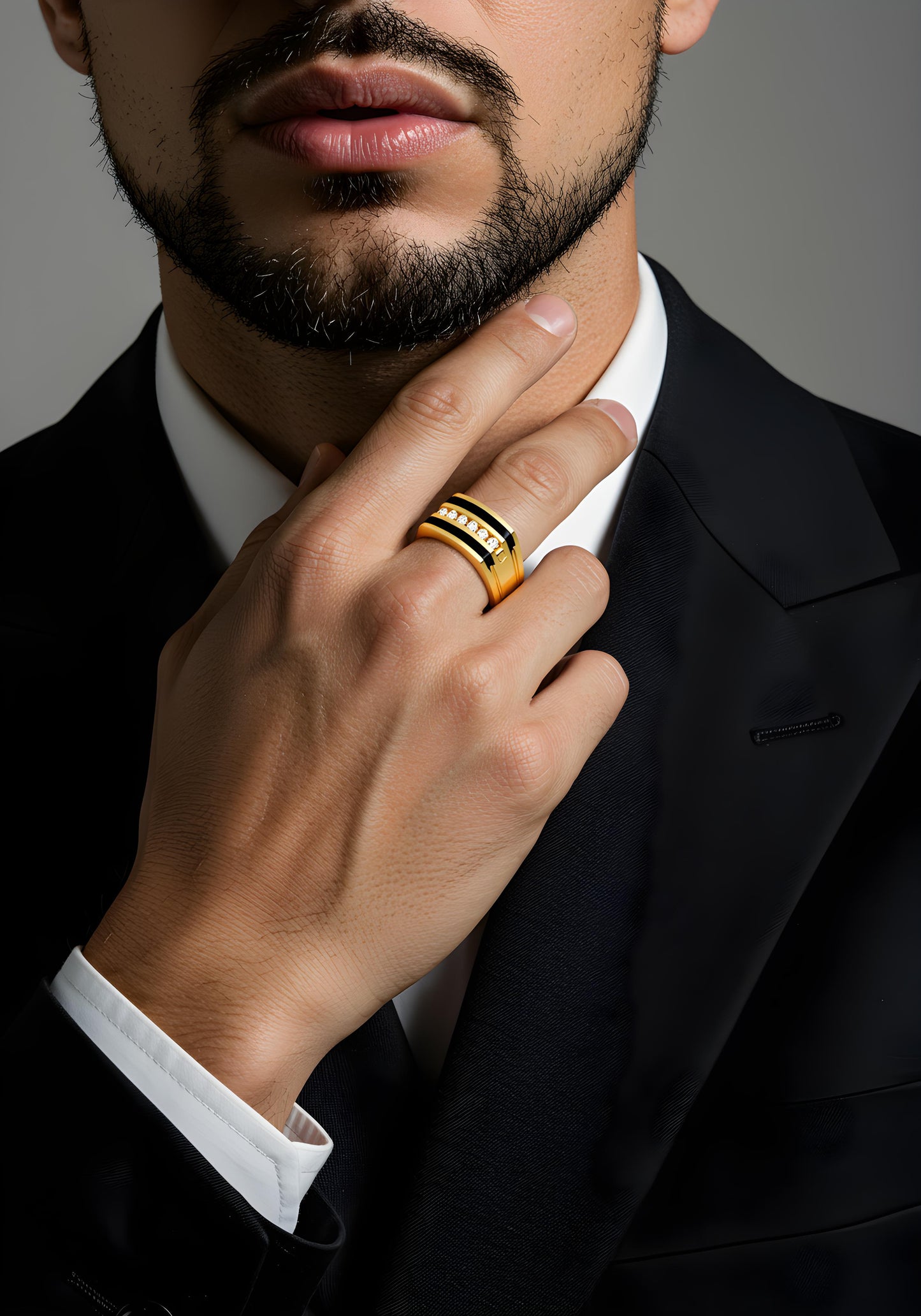 Solid 14K Gold Black Onyx CZ Ring EJMR29629