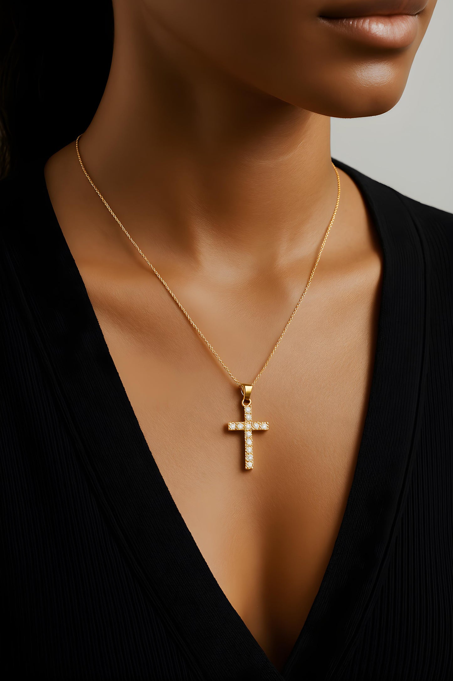 Solid 14K Yellow gold CZ Cross pendant EJCR33601