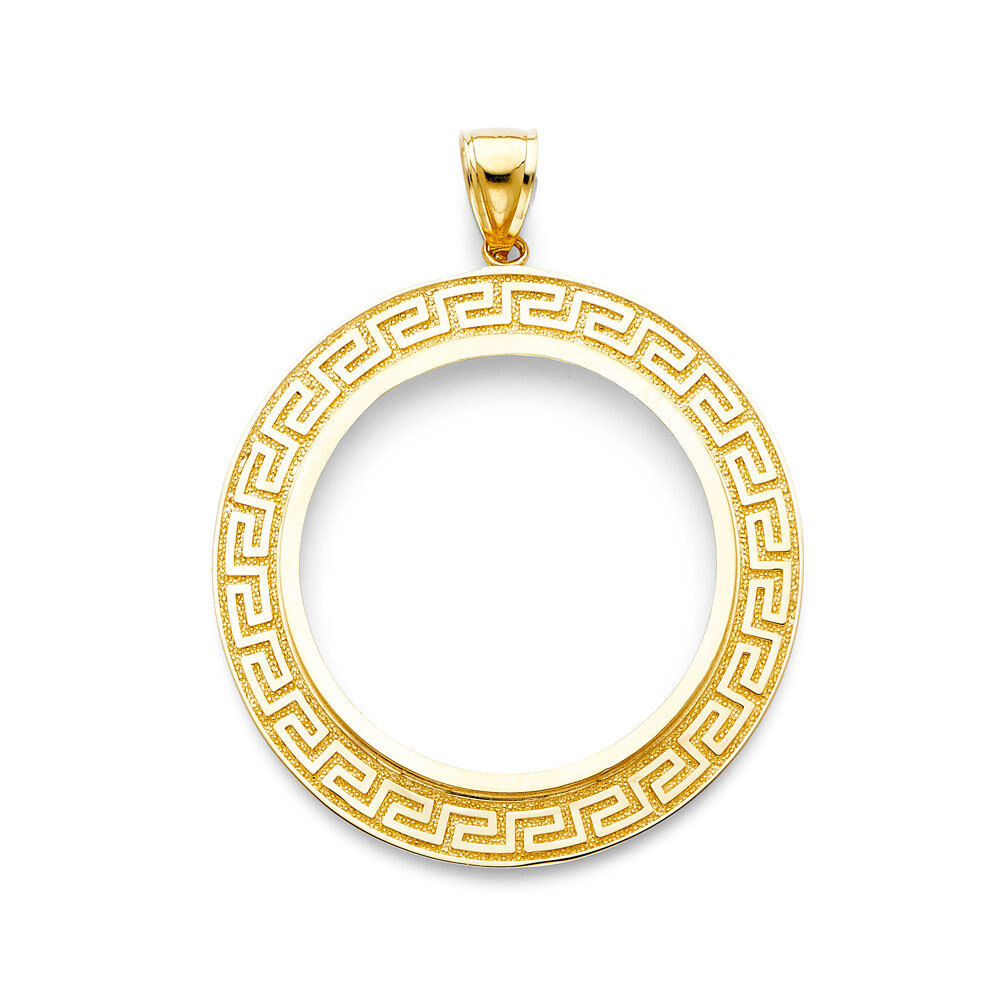 Solid 14K gold Greek Key bezel for Mexican 50 Pesos EJCM34907