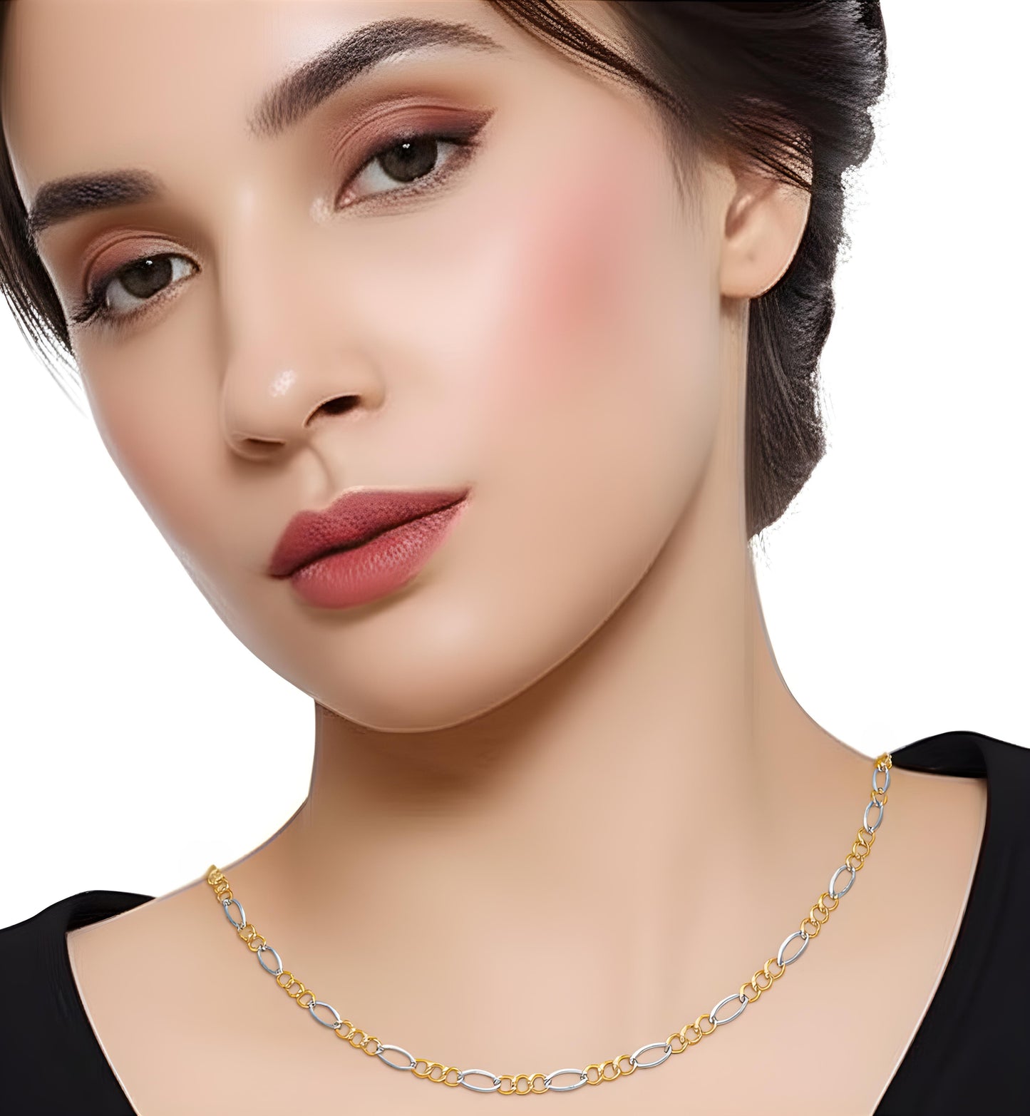 Solid 14K tricolor gold 5.5mm Figaro 20" Chain EJCN35406X