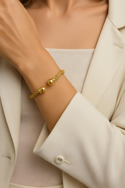 Italian 14K Yellow Gold Mesh Ball Bangle EJBAGR5002