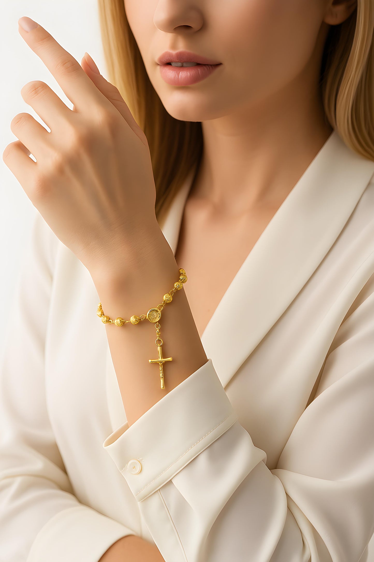 Solid 14K gold 5mm Bead Rosary Bracelet EJAB541