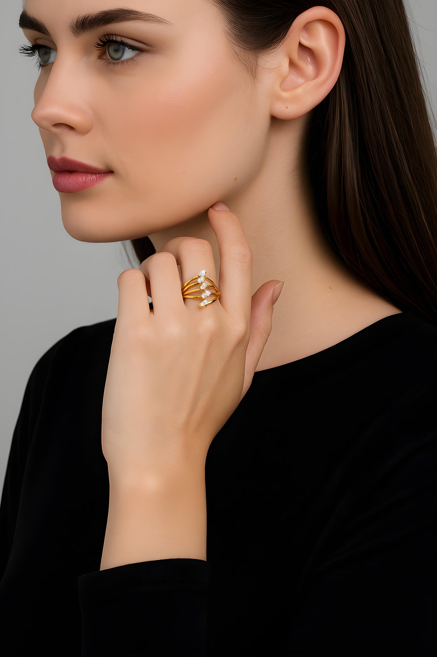 Solid 14K Tricolor Gold Semanario Ring EJRG600