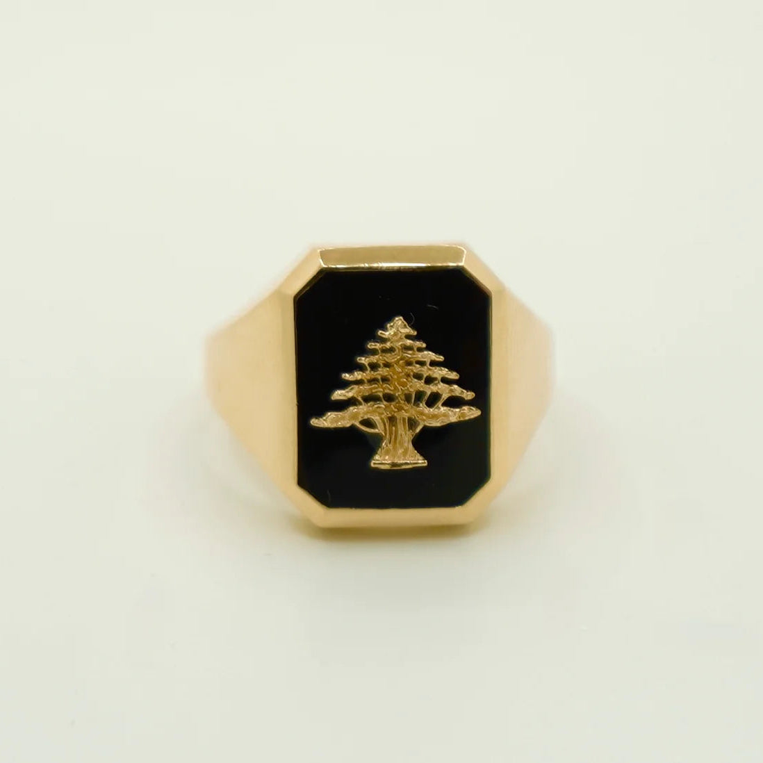 Solid 14K Yellow Gold Cedar Tree Onyx Ring