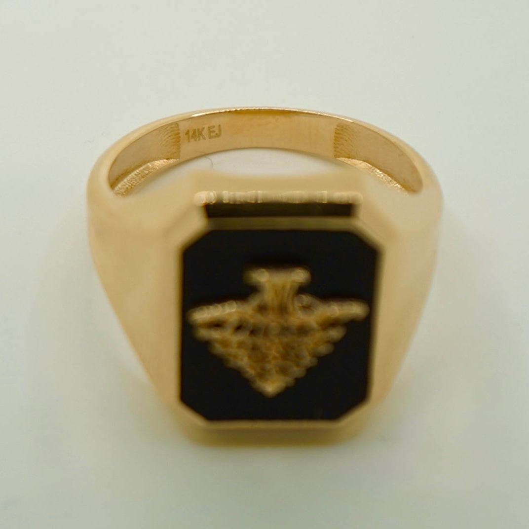 Solid 14K Yellow Gold Cedar Tree Onyx Ring