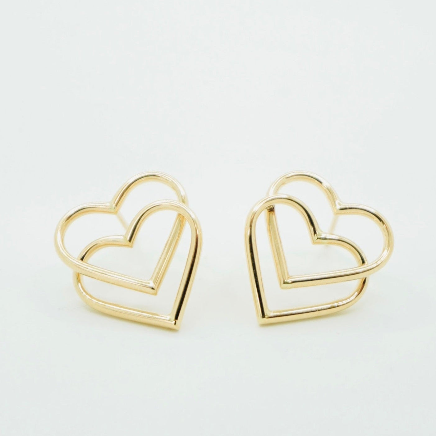 Fancy 14K Yellow Gold Double Heart Earrings EJER0956