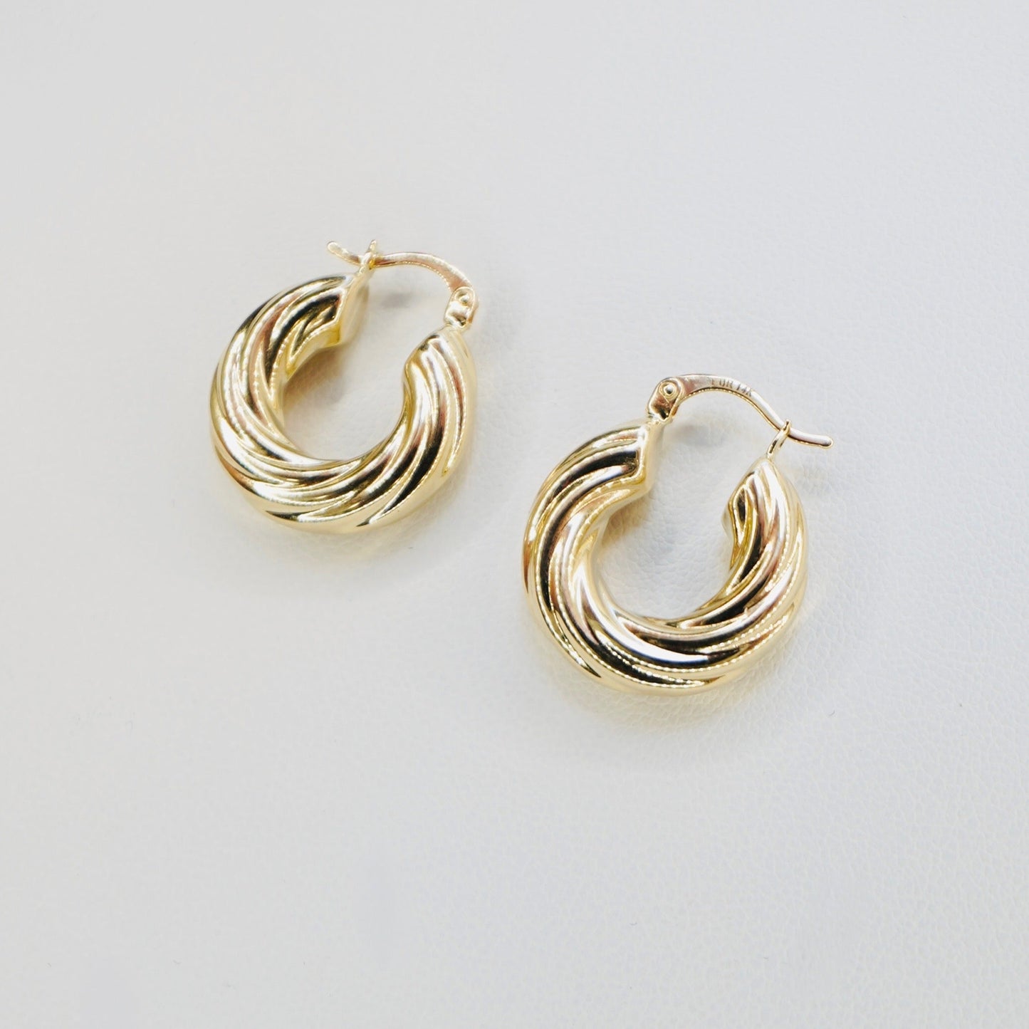Fancy 14K Yellow Gold Twisted Puff Hoop Earrings