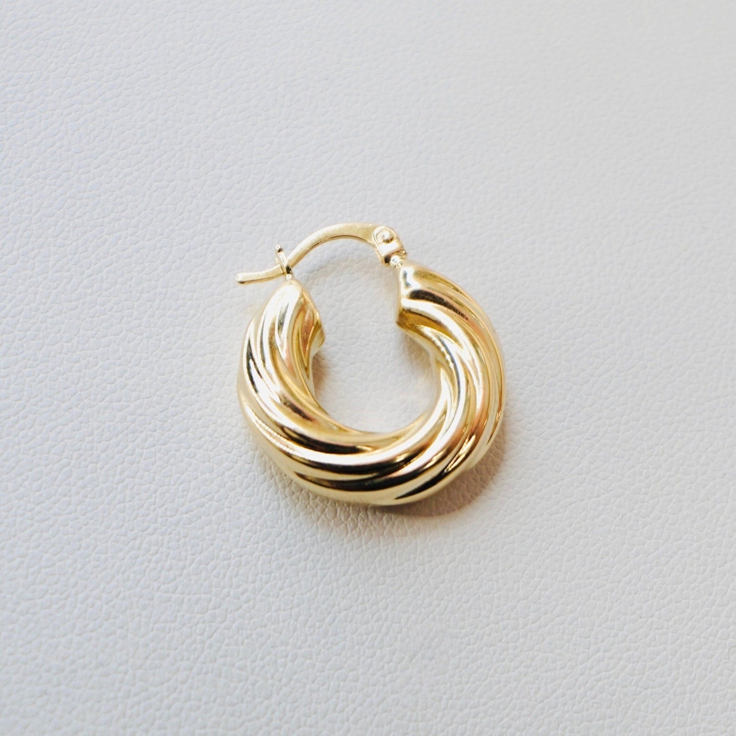 Fancy 14K Yellow Gold Twisted Puff Hoop Earrings