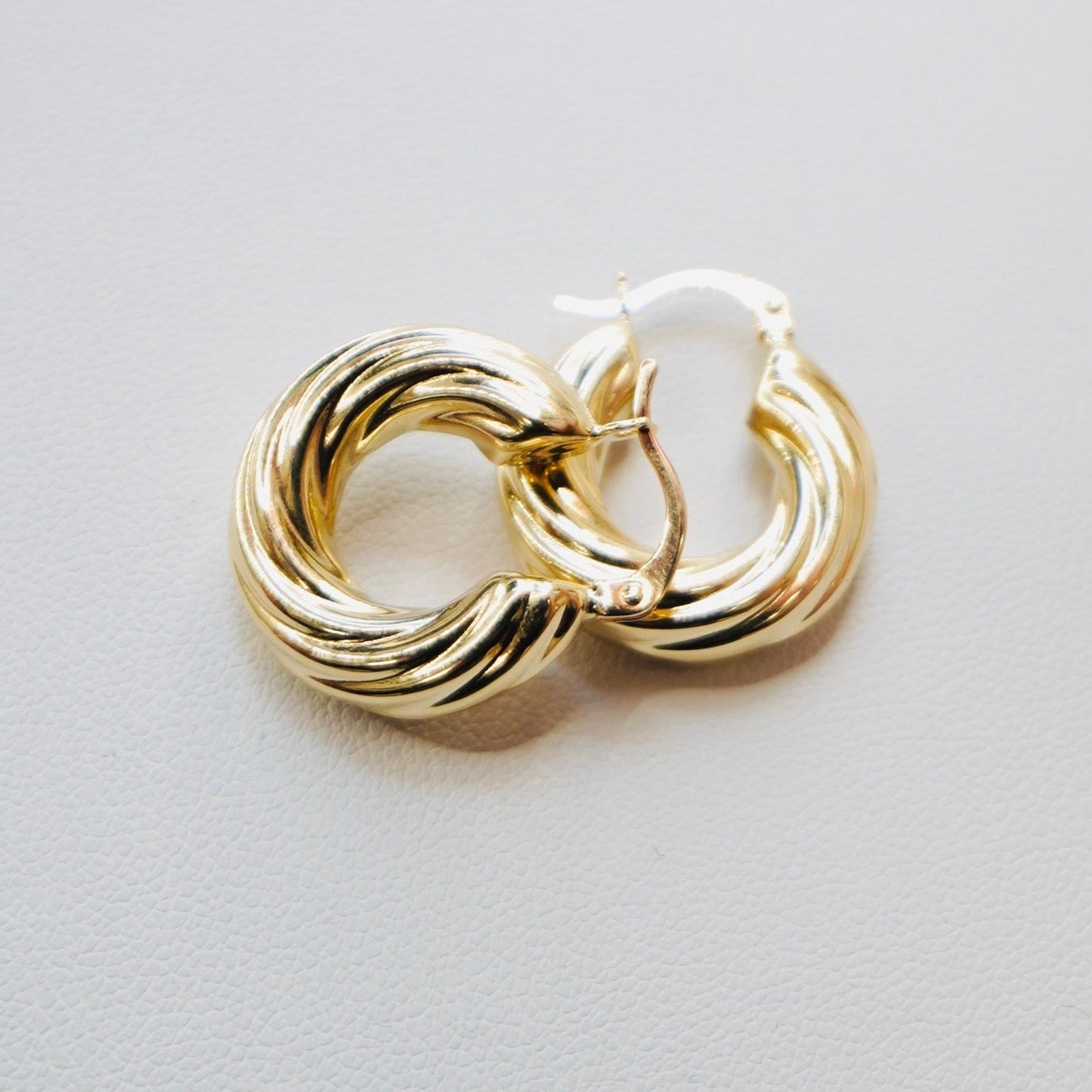 Fancy 14K Yellow Gold Twisted Puff Hoop Earrings