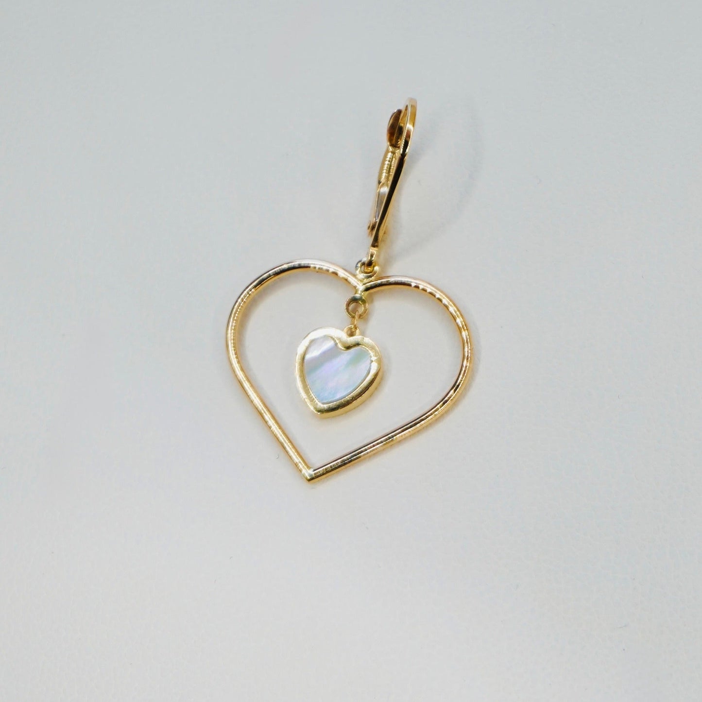 Solid 14K Yellow Gold Mother of Pearl Heart Earrings