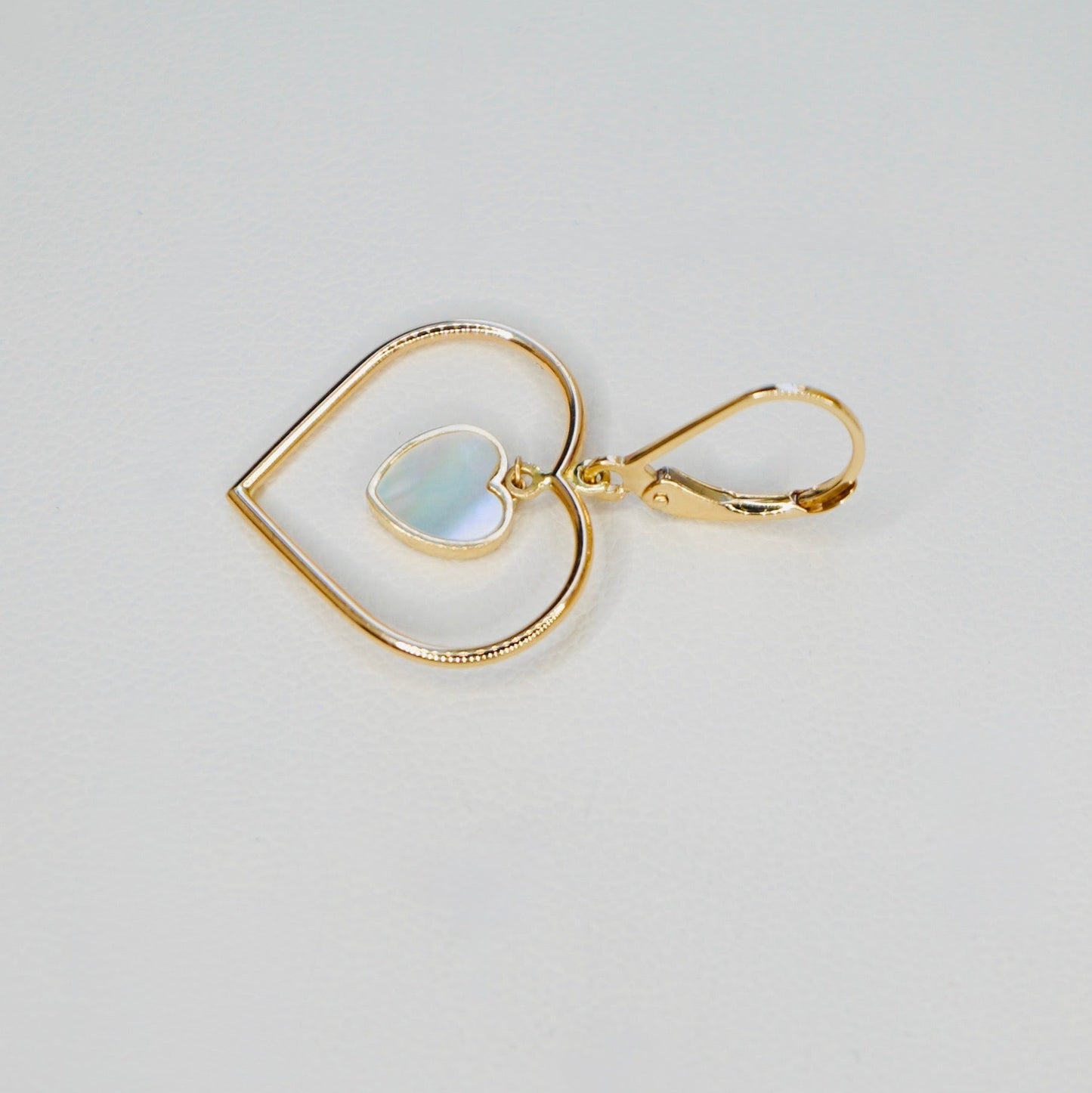 Solid 14K Yellow Gold Mother of Pearl Heart Earrings