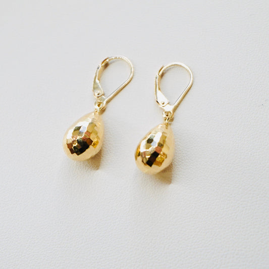 Fancy 14k Yellow Gold Faceted Pear Shaped Earrings