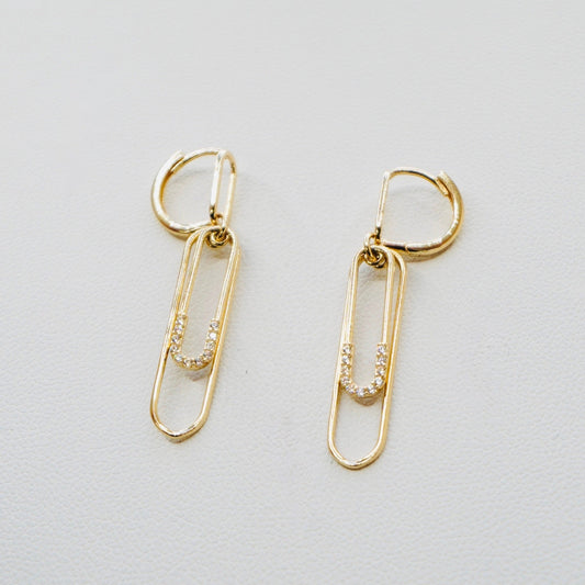 Solid 14K Yellow Gold Dangling Paper Clip Earrings