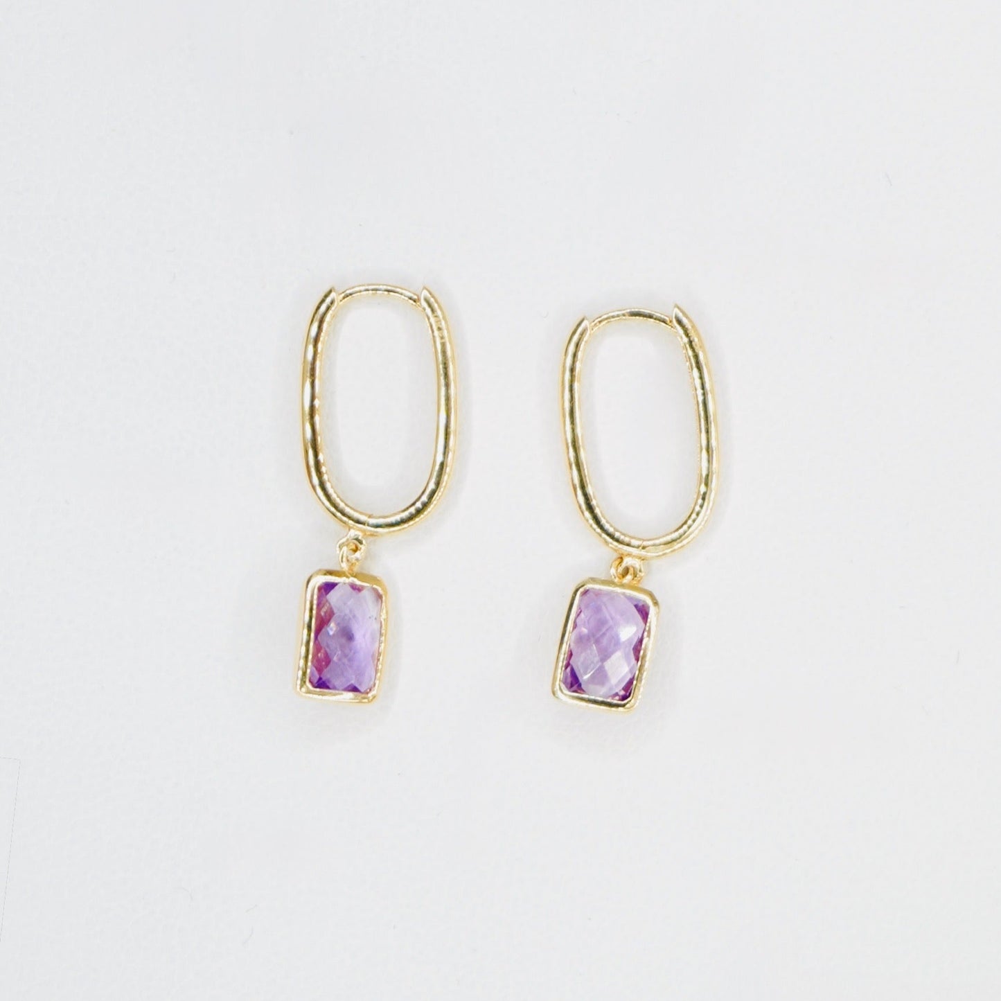Solid 14K Gold Dangling Amethyst Stone Earrings