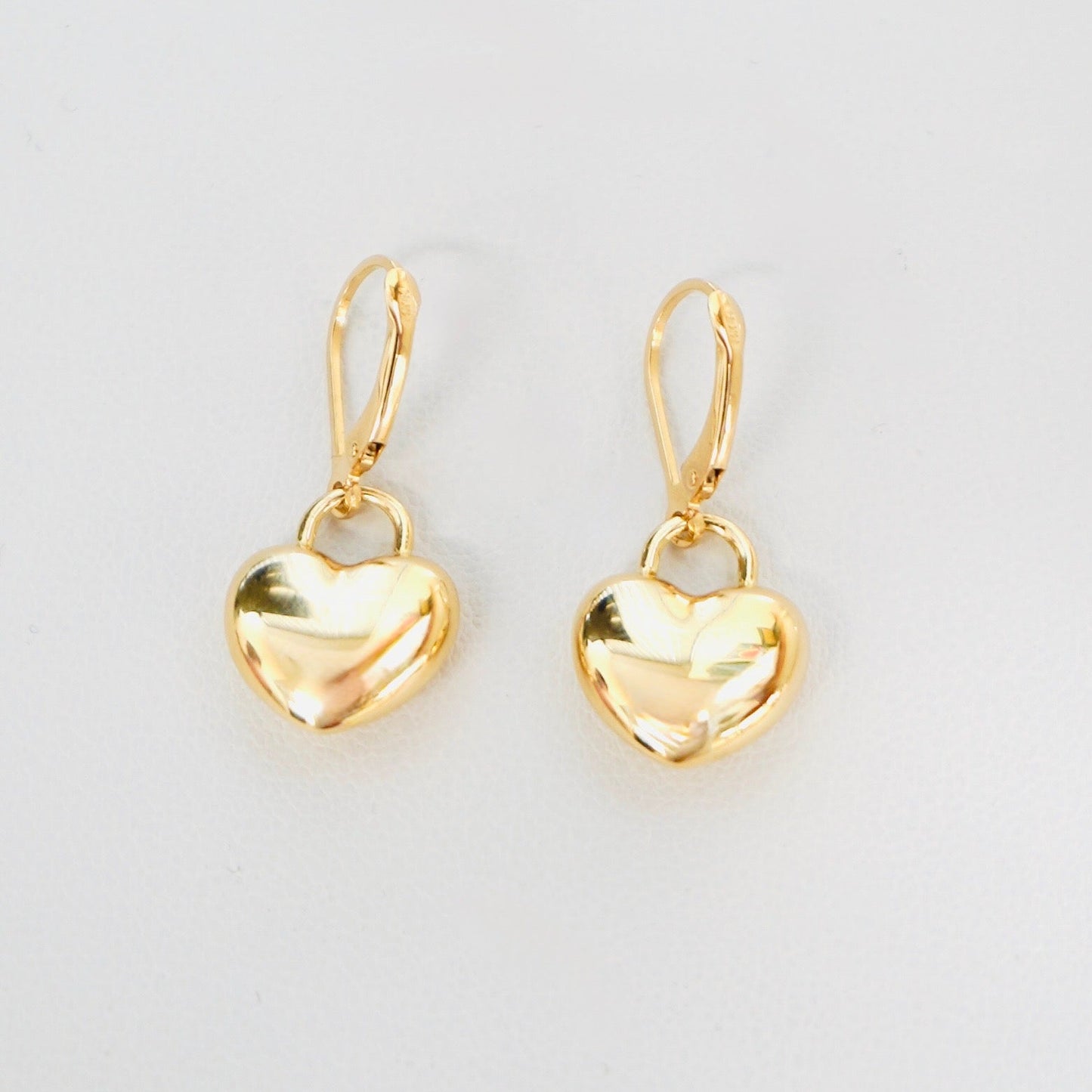 Fancy 14k Yellow Gold Heart Dangly Earrings