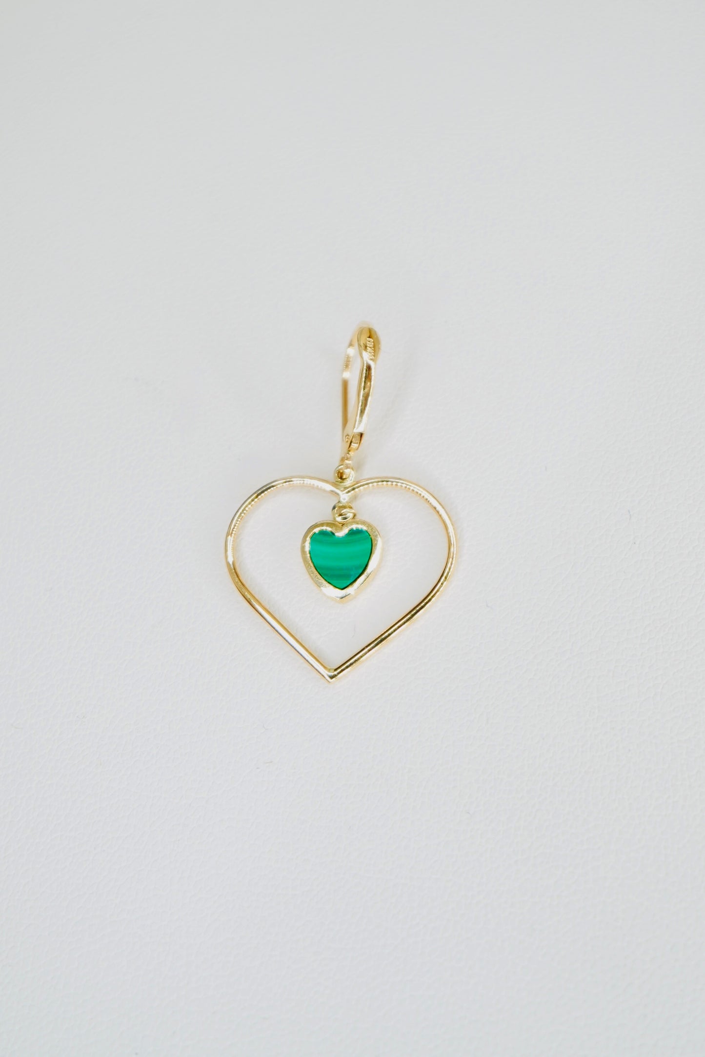 14K Yellow Gold Malachite Heart Earrings