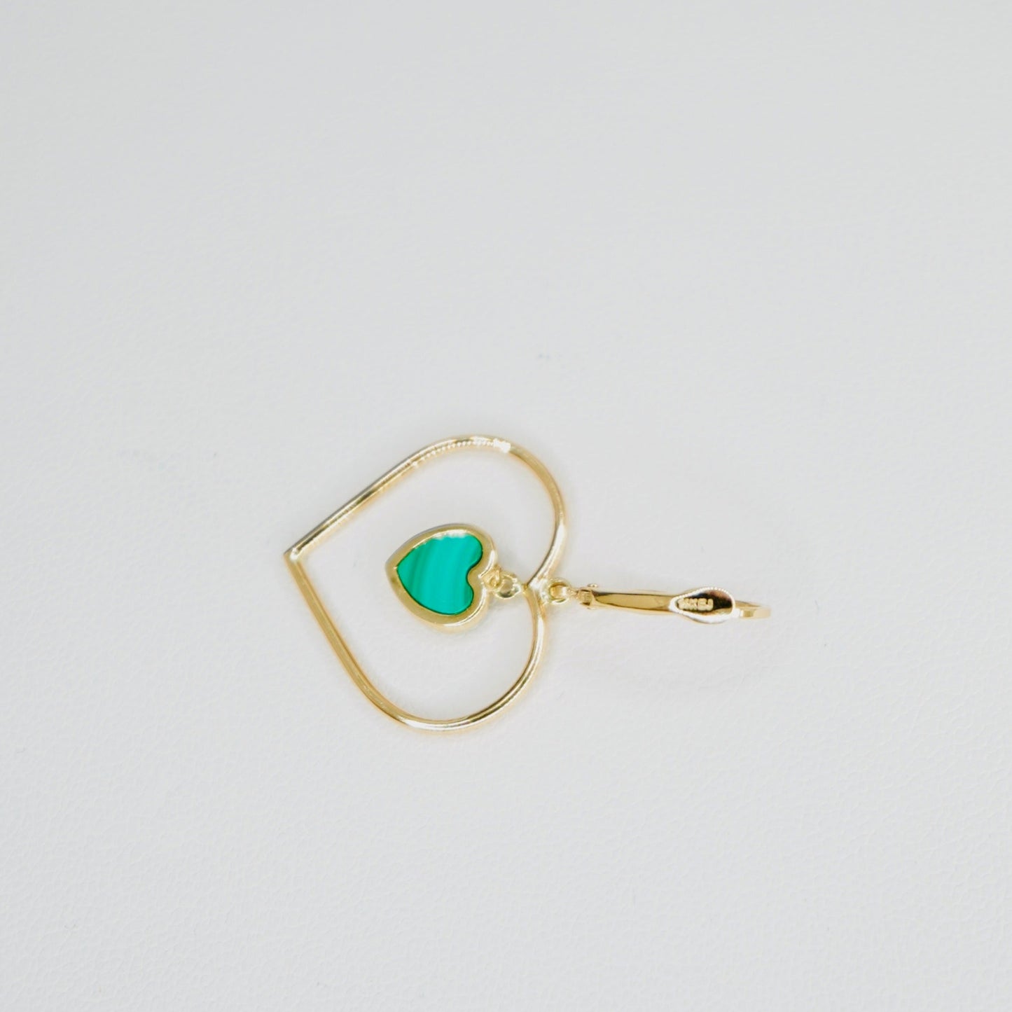 14K Yellow Gold Malachite Heart Earrings