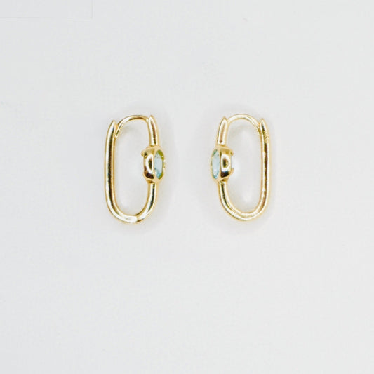 Fancy 14K Yellow Gold Oval Aquamarine Stone Earring