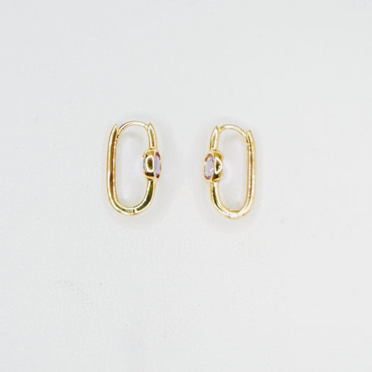 Fancy 14K Yellow Gold Oval Amethyst Stone Earring