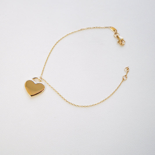 Solid 14K Yellow Gold Heart Bracelet