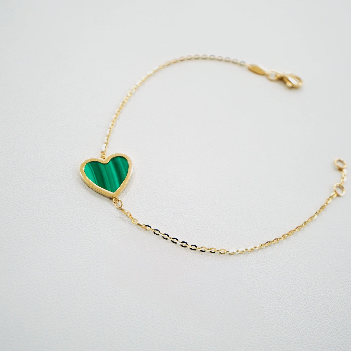 Solid 14K Yellow Gold Malachite Heart Bracelet