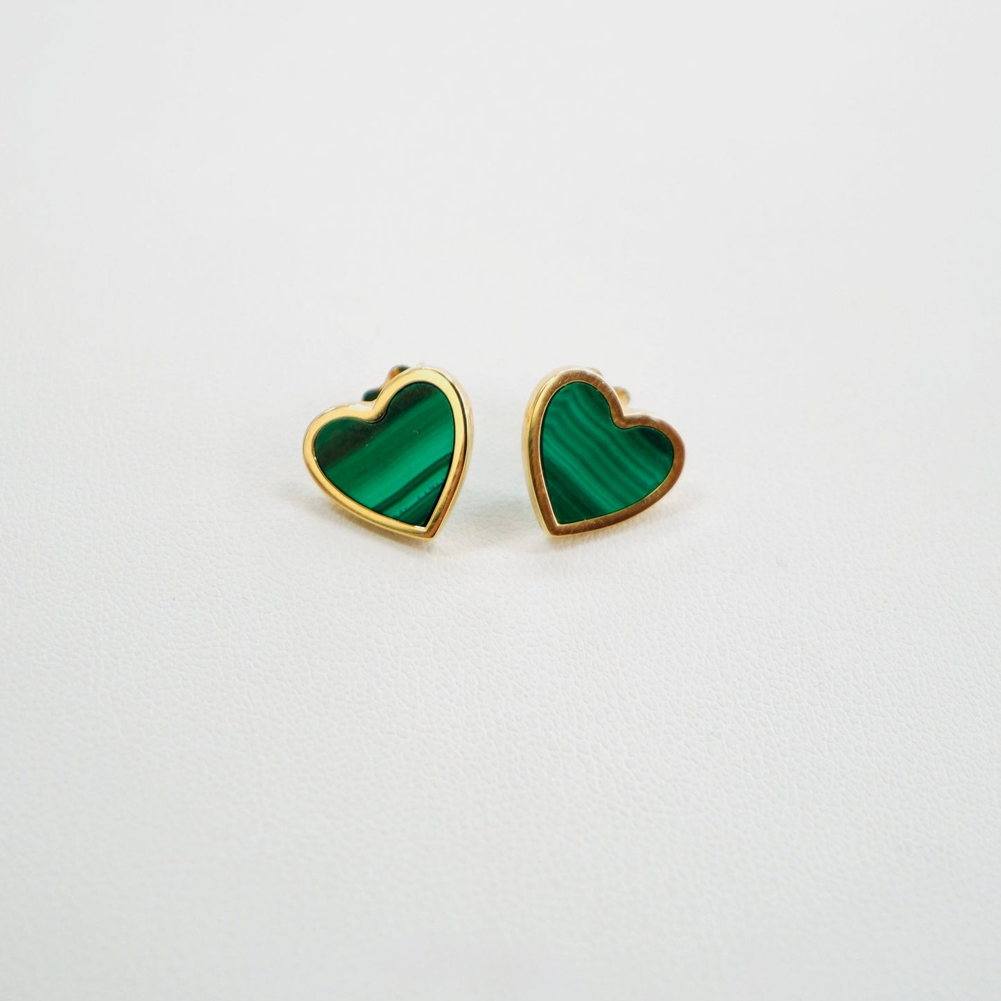 Fancy 14K Yellow Gold Malachite Heart Earrings EJER0976