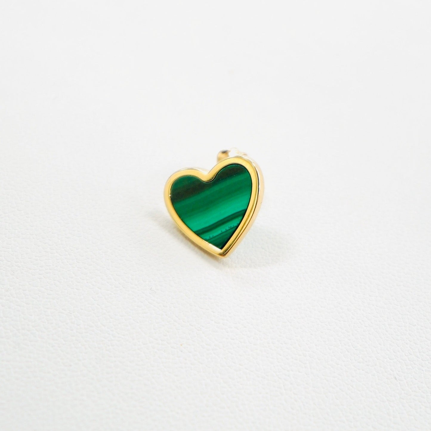 Fancy 14K Yellow Gold Malachite Heart Earrings EJER0976