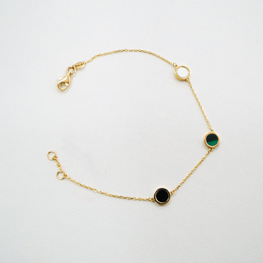 Solid 14K Yellow Gold Tri-Stone Bracelet