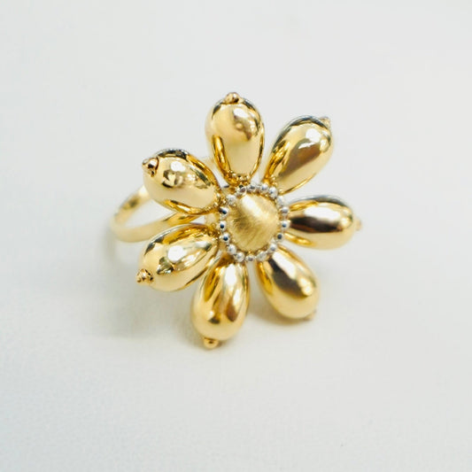 Solid 14K Fancy Yellow Gold Flower Ring