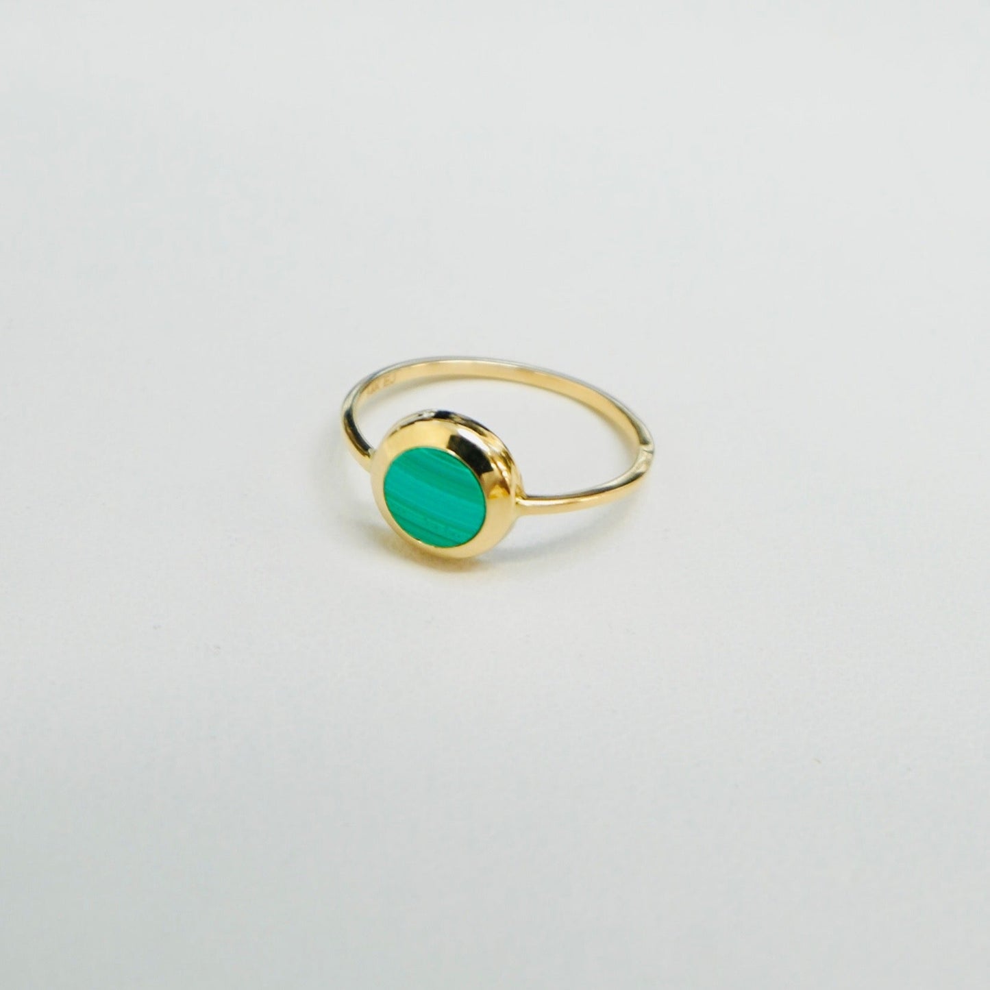14K Yellow Gold Dainty Malachite Ring