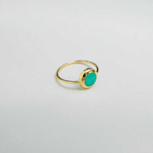 14K Yellow Gold Dainty Malachite Ring