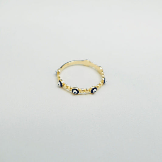 14K Yellow Gold Dainty Evil Eye Ring