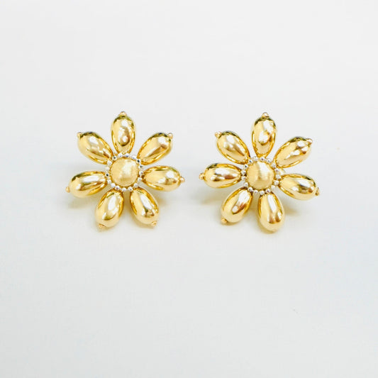 Solid 14K Yellow Gold Flower Earrings