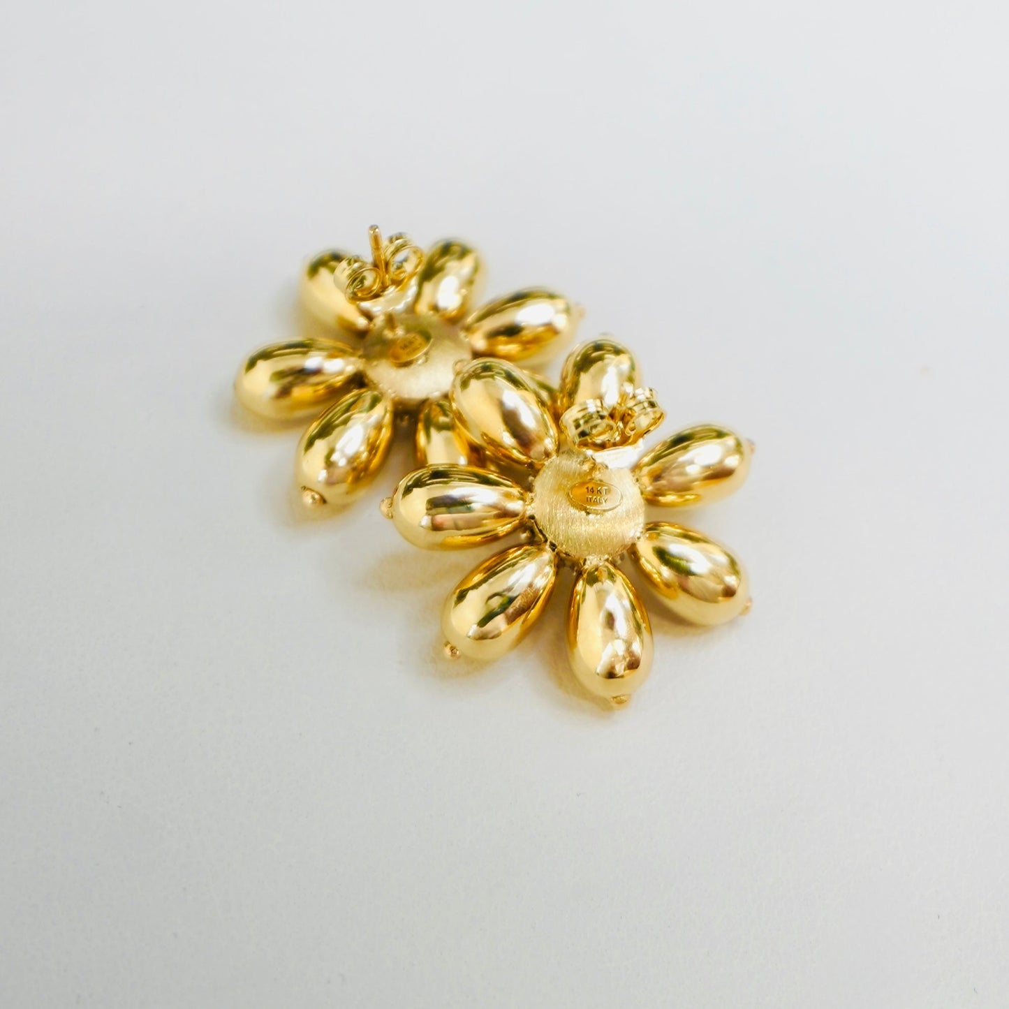 Solid 14K Yellow Gold Flower Earrings