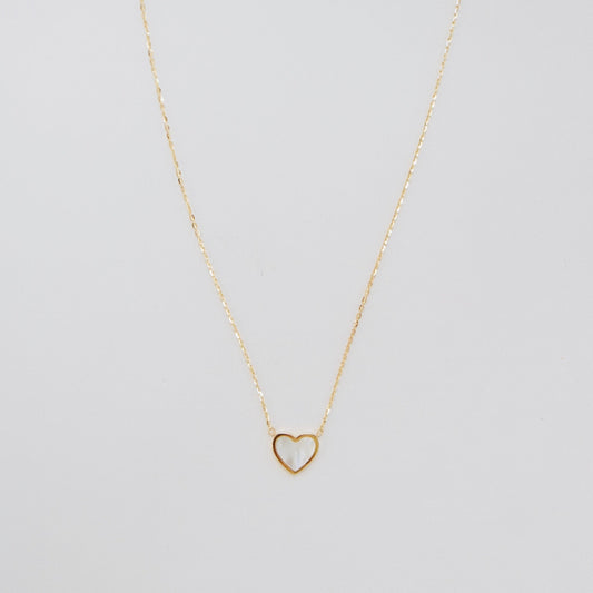 Solid 14K Yellow Gold Mother of Pearl Heart Chain