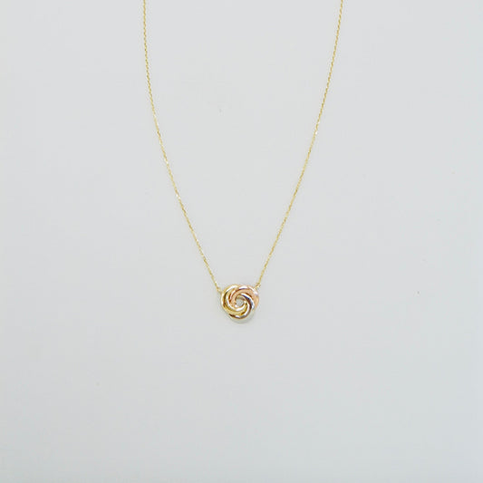 Solid 14K Tricolor Gold Knot Necklace