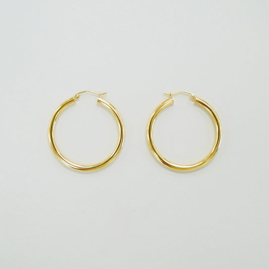 Solid 14K Yellow Gold Tube Hoop Earring
