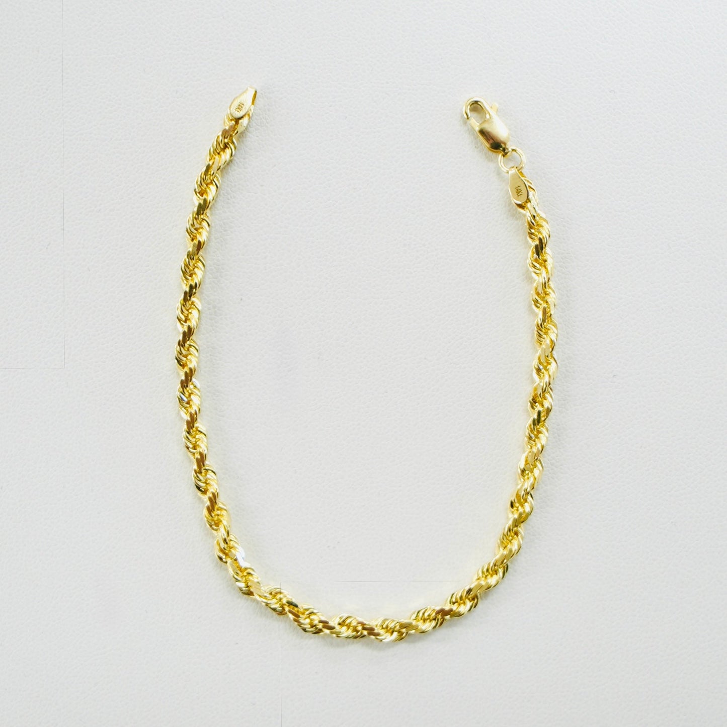Solid 14K Yellow Gold 4MM 7.5" Rope Bracelet