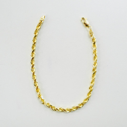 Solid 14K Yellow Gold 4mm 7.5" Rope Bracelet