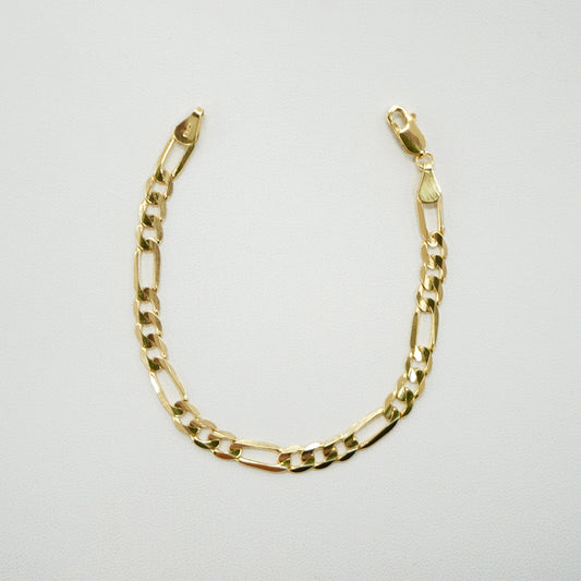 Solid 14K Yellow Gold Figaro Bracelet