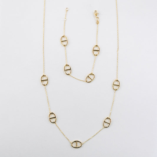 Solid 14K Yellow Gold Dainty Bracelet & Necklace Set