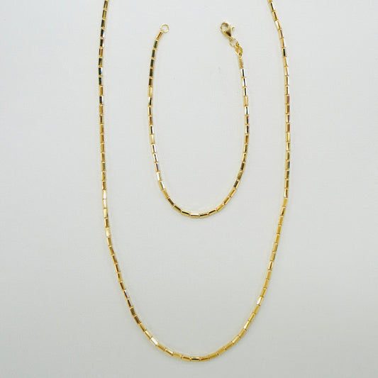 Solid 14K Yellow Gold Bamboo Bracelet and Necklace Set