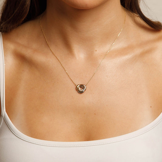 Solid 14K Tricolor Gold Knot Necklace