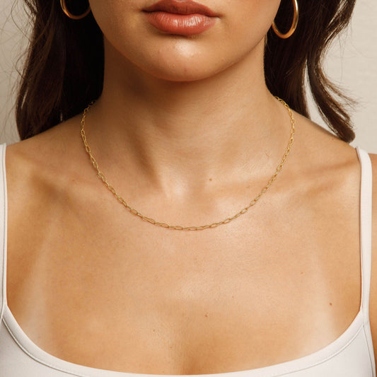 Solid 14K Yellow Gold Textured Paperclip Chain 18"