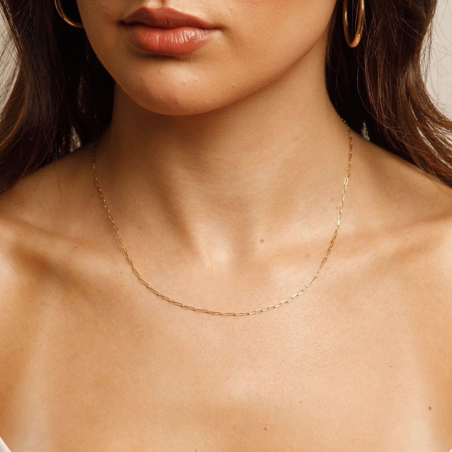 Solid 14K Yellow Gold Paperclip Necklace